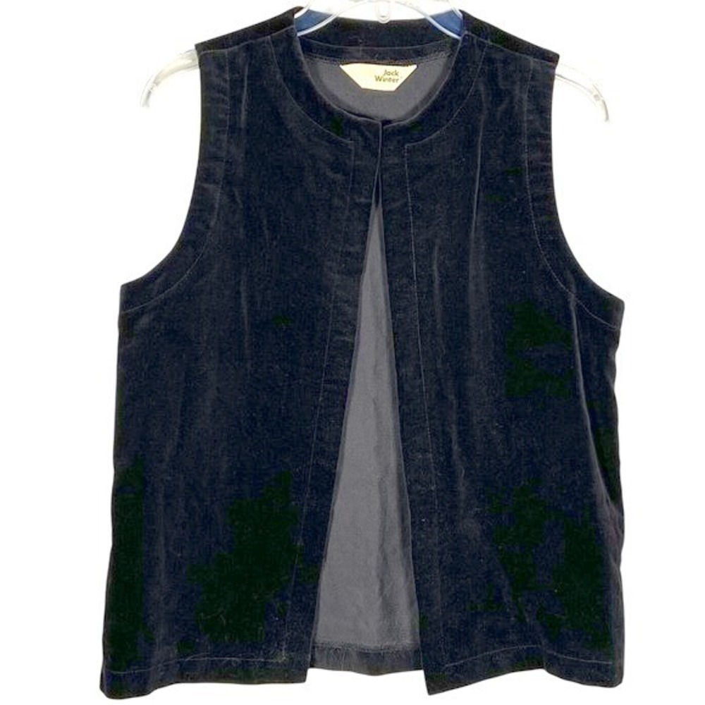 Vtg Jack Winter Black Cotton Velour Open Front Sleeveless Vest Women's Small